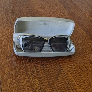 Swarovski Sunglasses Black with Silver Bridge and Silver Fleck Cateye Shape